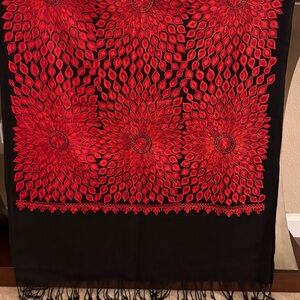 Red and Black Floral Scarf Pashmina Shawl